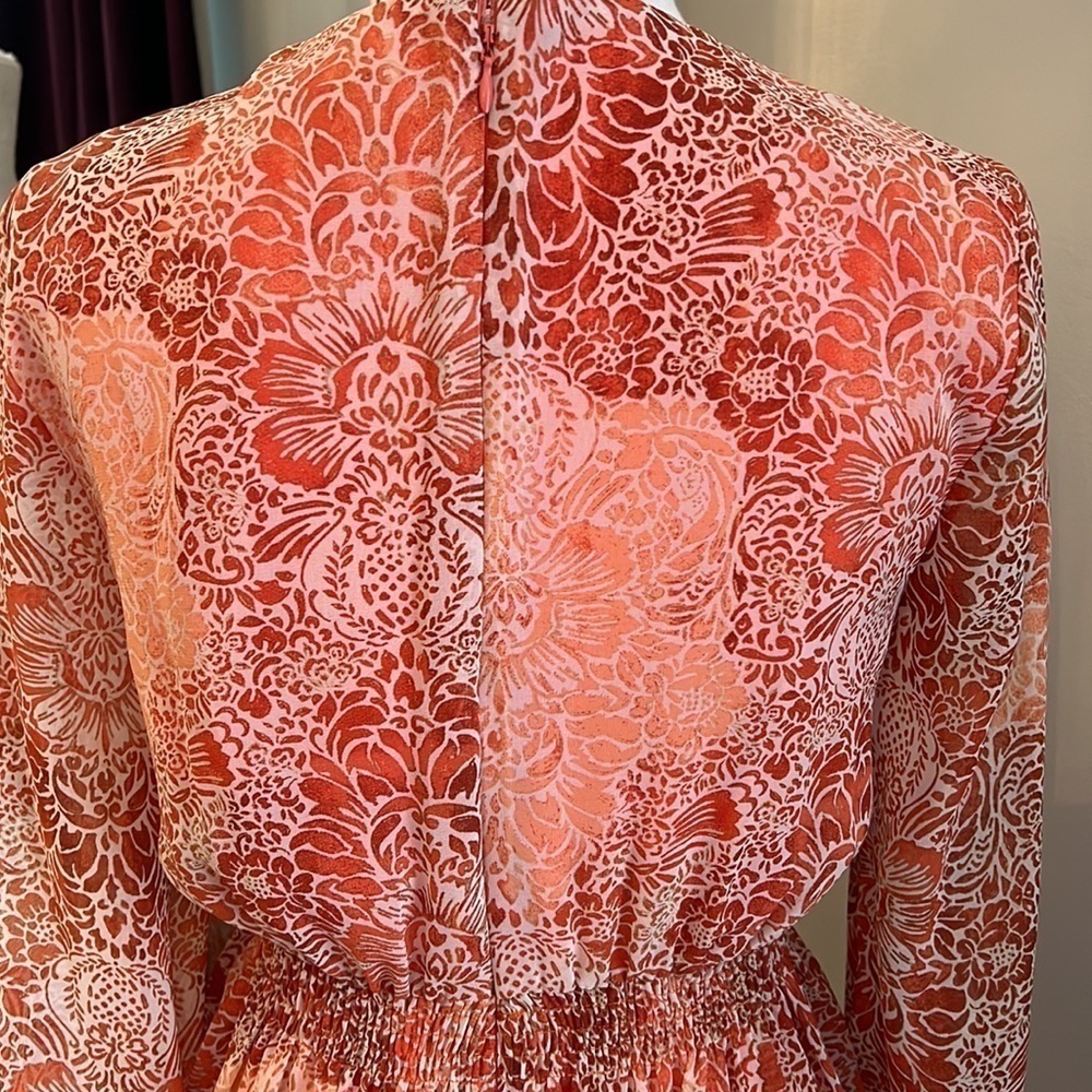 NWT Just Taylor Orange Floral V-Neck Long-sleeve Dress Size 8 - Picture 6 of 12